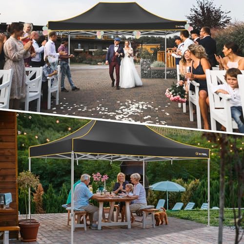HOTEEL 10x15 Heavy Duty Pop Up Canopy Tent for Parties Event Wedding Commercial Instant Canopy Portable Shelter Folding with Roller Bag, Waterproof UV Resistant, Upgraded Thick Hexagonal Legs, Black - color: Black, size: 10x15FT (No Walls)