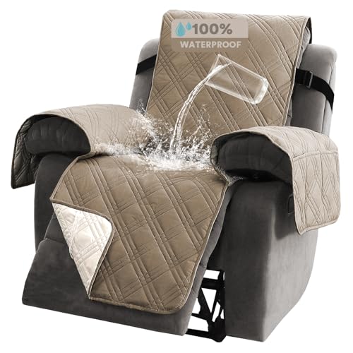 PrinceDeco Recliner Cover 100% Waterproof Couch Cover Sofa Cover for Living Room Water Resistant Furniture Protector with Elastic Straps for Pets Dog(Recliner28,Taupe) - color: Taupe, size: Recliner
