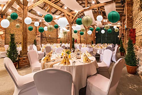 ADLKGG Green Gold Paper Lanterns Party Decorations, Round Hanging Lantern for St. Patrick's Day, Graduation, Wedding, Tropical Jungle Theme Birthday Party Football Theme Baby Shower Decorations - color: GreenGoldWhite