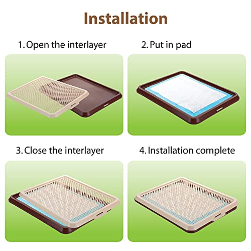 BANU Puppy Pee Pad Holder Indoor Outdoor Dog Potty Toilet Training Tray 20" x 16" for Small and Medium Dogs (Ivory)