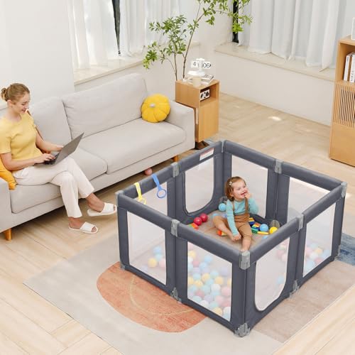 Dripex Small Foldable Baby Playpen, 49"x47" Small Space Play Yard for Travel - Portable Collapsible Play Pen for Babies, Indoor Outdoor Baby Fence, Grey - color: Grey, size: 49"×47" Foldable