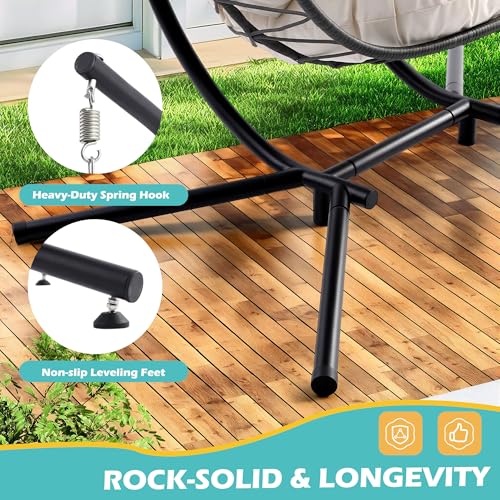 Double Outdoor Hanging Egg Chair with Stand & Oversized Cushion, 700LBS Capacity Heavy-Duty Patio Swing Hammock Chair, Thickened Metal Frame for Garden, Balcony, Bedroom (Beige, Grand) - color: Beige, size: Grand