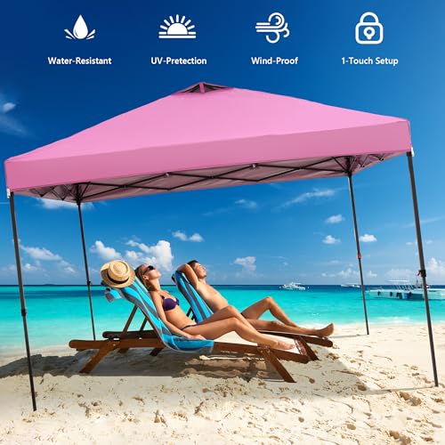 GDY 10x10 Pop Up Canopy Tent with 4 Sidewalls, Easy Set up with One Push Lift Outdoor Silver Coated Beach Gazebos, Carpas with 4 Sandbags, for Outdoor, Parties,Camping, Pink. - color: Pink, size: 10x10 with 4 Sidewall