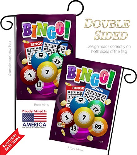 Bingo Garden Flag Set Wall Hanger Interests Game Bunco Night Dice Poker Hobbies Leisure Activity Small Decorative Gift Yard House Banner Double-Sided Made In USA 13 X 18.5 - size: Garden Flag Set 13"x 18.5" w/ Wall Hanger