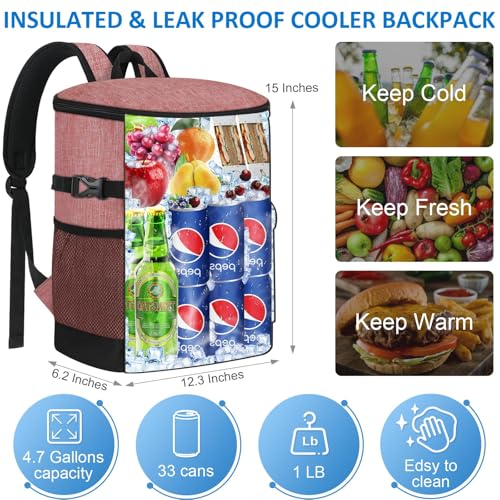 Tenot Cooler Backpack 33/40 Cans Backpack Coolers Insulated Leak Proof Soft Beach Cooler Bag for Men Women Ice Chest Backpack Camping Hiking Picnic Travel Cooler Lunch Backpack - color: Pink, size: 33 Cans