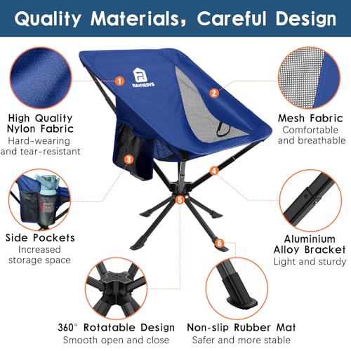 Raynesys Portable Camping Chair 1 Pack, 8 Seconds Quick Setup Folding Camping Chair, Flexible 360° Rotation, 3.8Lb Lightweight Travel Chairs for Easy Carry to Hiking, Sporting, Beach, Blue - color: Blue, size: 1 Pack