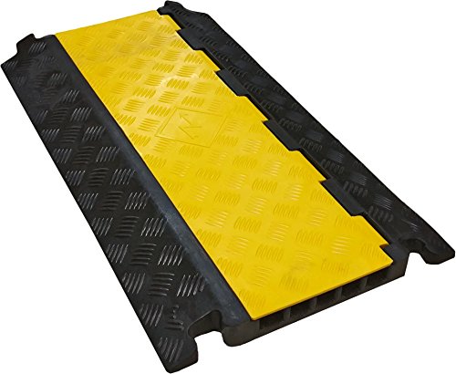 Electriduct Cable Protector 5 Channels 1.25" x 1" Traffic Hose and Wire Cover Rubber Black Base with Yellow Lid (3 Feet) 12,000 lbs/axle - Pack of 4 - size: 4 Ramps