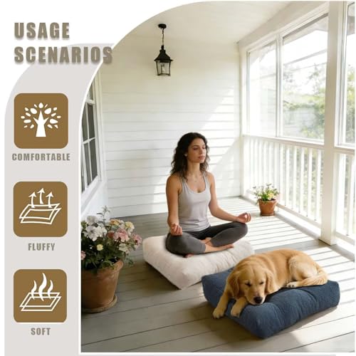 Floor Cushions for Adults Set of 2, Large Meditation Floor Pillows for Sitting on Floor, Thick Square Seat Cushions for Yoga Meditation Reading, Grey 18x18 in - color: Grey