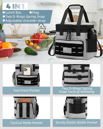 holuxer Tactical Lunch Bag & Lunch Box for Men - Large Double Deck Expandable Insulated Soft Adult Lunchbox for Work - Cooler Bag for Beach, Picnic, Camping,Outdoor，Travel (Gray,16L) - color: Gray, size: Large