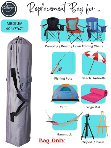 Replacement Bag for Folding Camping Chair, Portable Camp Chair, Hammock, Yoga Mat, Umbrella, Tents, Tripods, Fishing Poles - 420D Oxford Polyester Fabric - color: Grey, size: Medium 40"x7"x7"