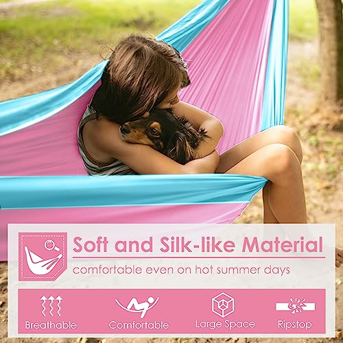 GRASSMAN Kids Hammock-Small Camping hammocks, Portable Camping Gear for Child Indoor/Outdoor use, with Tree Straps & Carabiners Pink & Blue - color: Pink & Blue, size: one pack