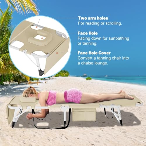 Slsy Sleeping Cots for Adults, 5-Position Folding Chaise Lounge Chairs Outdoor, Portable Folding Bed Cot Lounge Chair for Beach Lawn Camping Pool Sun Tanning - color: Antique Khaki