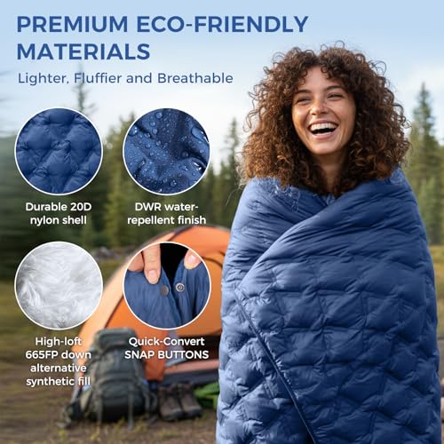 ATEPA Wearable Sleeping Bag, Recycled Water-Resistant Camping Blanket Poncho, Ultralight Packable Stadium Blanket for Outdoor - color: Aero Camping Blanket Blue