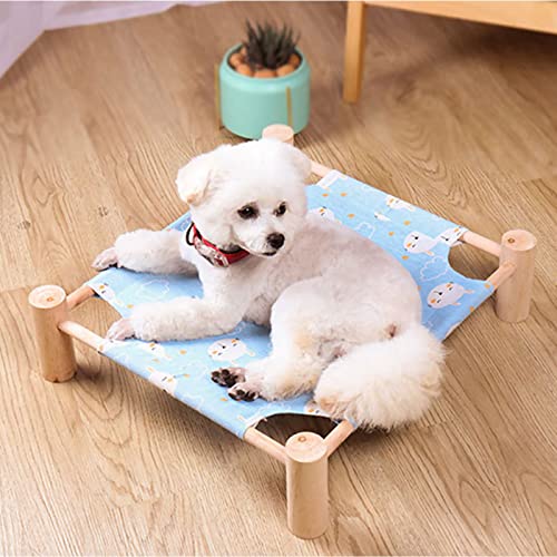 Pozico Cat & Dog Hammock Bed – Wooden Elevated Pet Cot with Breathable Mesh – Raised Cat Bed for Small Pets, Portable Puppy Bed Indoor & Outdoor Use – Blue Rabbit Design - color: Blue Rabbit