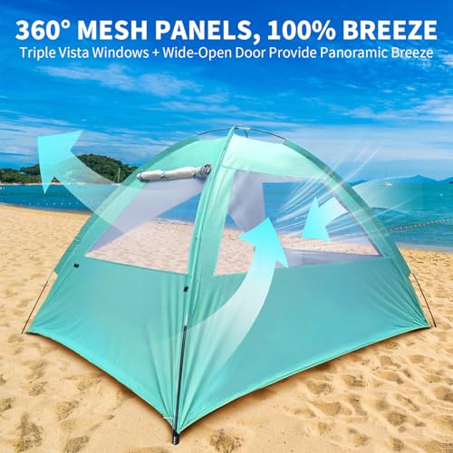 COVACURE 2026 New Upgraded Beach Tent Sun Shelter - UPF 50+ UV Protection Beach Shade for 3-4 Person, Waterproof & Lightweight, Easy Setup Portable Sun Canopy for Camping, Fishing, Beach (Green) - color: Green