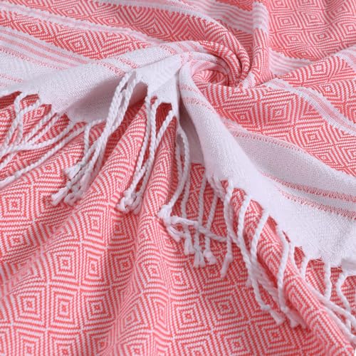 6 Packs Oversized Cotton Turkish Beach Towels Set Bulk 74"x38" Extra Large Sand Free Quick Dry Clearance Swim Bath Camping Pool Towel Travel Blanket Adult Essentials Cruise Accessories Vacation Gift - color: Coral Black Brown Mustard Navy Nile