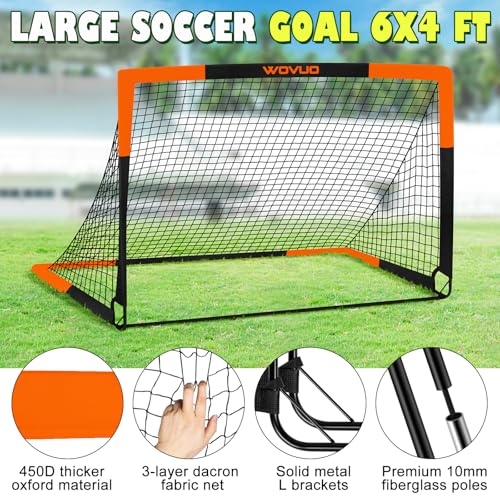 Kids Soccer Goals for Backyard Set of 2, 6x4 ft Portable Toddler Soccer Goal Training Equipment with Soccer Target, Ball, Cones, Soccer Net for Kids Age 3-5 6-8 8-12 10-12-14 Outdoor Sports Games Gift - color: Black orange