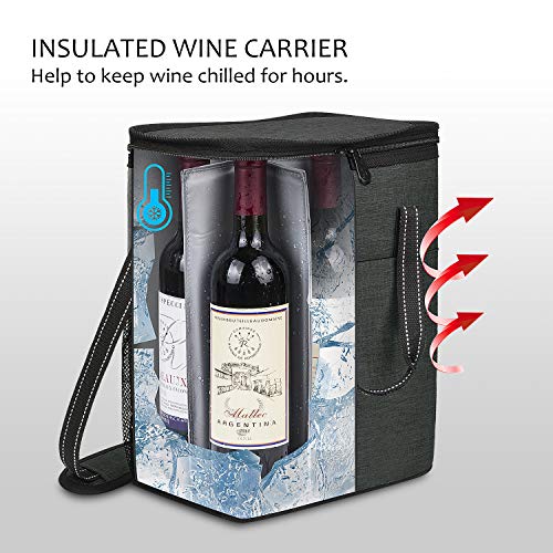 Tirrinia 6 Bottle Wine Gift carrier - Insulated & Padded Wine Carrying Cooler Tote Bag with Handle and Adjustable Shoulder Strap for Travel or Picnic, IDEAL Wine Lover Gift, Black - color: Black
