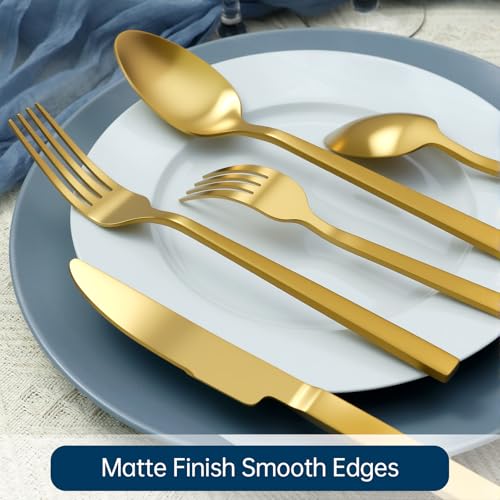 Gold Silverware Set 40-Piece 18/10 Stainless Steel Cutlery Matte Polished Cuboid Handle Flatware Sets Service for 8 - color: Matte Gold