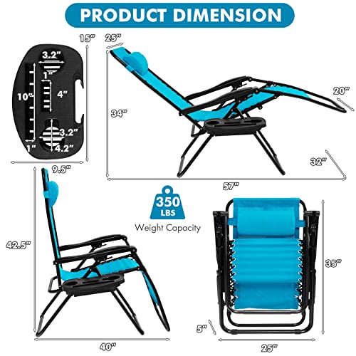 Giantex 2 PCS Zero Gravity Chair, Outdoor Chaise Lounge with Cup Holder, Patio Folding Chairs Recliner for Yard Pool Lawn Balcony, Blue - color: Blue, size: 1 Count (Pack of 2)