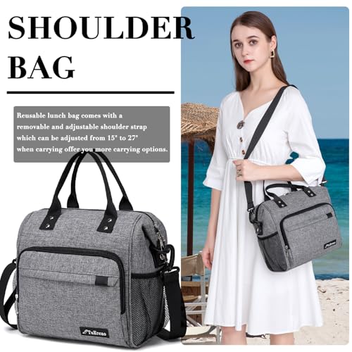 TuErCao Insulated Lunch Bag Soft Cooler Bag for Beach Travel Picnic, Adult Lunch Box for Women for Work, Dark Grey - color: A6: Dark Grey, size: Large
