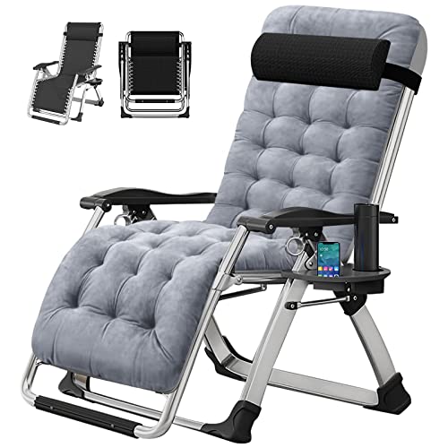 DoCred Zero Gravity Chair, Lawn Recliner, Reclining Patio Lounger Chair, Folding Portable Chaise with Detachable Soft Cushion, Cup Holder, Headrest - color: Dim Gray, style: Zero Gravity Chair