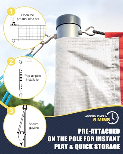 Professional Volleyball Net Set Heavy Duty for Outdoor Backyard Portable with Aluminum Adjustable Height Scoring Poles, Regulation Nets System for Tournament, Grass - color: Red and Blue