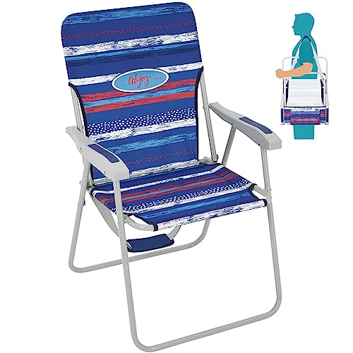 #WEJOY Folding Beach Chair for Adults, Lightweight Beach Chair with Shoulder Straps, High Back Camping Chairs with Hard Armrest, Supports 300lbs for Outdoor Lawn Concert - color: #C 1 Pack Red Blue, style: Classic
