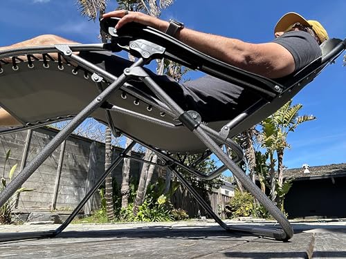 Heavy Duty Zero Gravity Chair with Adjustable Reclining, Large Side Table, Gray 600D Polyester, Powder-Coated Steel Frame, 300 lbs Capacity