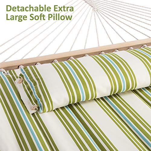 SUNCREAT Portable Double Hammock with Stand, 475 lbs Capacity, Heavy Duty Two Person Hammock with Stand Included, Green Stripe - color: Green&beige, size: 12 ft Stand