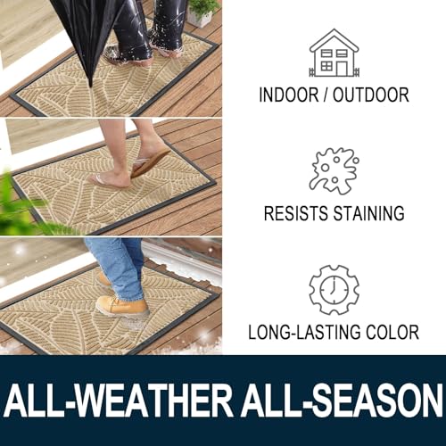 Colorxy Waterproof Doormat, Sturdy Natural Rubber Front Indoor Mat, Non Slip Low Profile Indoor Outdoor Door Mats, Stain and Fade Resistant Floor Mat, Easy Clean Patio Entrance Mat, 47x32, Beige - color: Beige, size: 47" X 32"