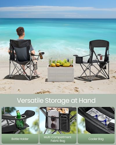 SONGMICS Camping Chair, Folding Oversized Chair, Comfortable and Heavy-Duty, 352 lb Weight Capacity, Adjustable Armrests with Cooler Bag, Storage Bag, Breathable Mesh, Ink Black UGCB060B01 - color: Black, style: 1PC (24.8"D x 37"W x 38.6"H)