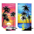 Oversized Microfiber Beach Towel Thin 2 Pcs, Pink Blue Sunset Seaside Double Sided Towel, Large Sand Free Quick Dry Soft Swim Absorbent Compat Towels for Adult Women Men, Summer Swim Holiday, 35"x71"