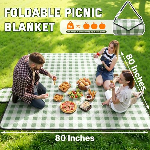 TigeJoy Extra Large Picnic Blanket Waterproof Foldable 118''x118'', Outdoor Picnic Mat Beach Blanket Sandproof for Park, Grass, Travel, Hiking, Camping Essentials, Gingham Picnic Blanket - color: Green, size: 9'10" x 9'10" (Rectangular)