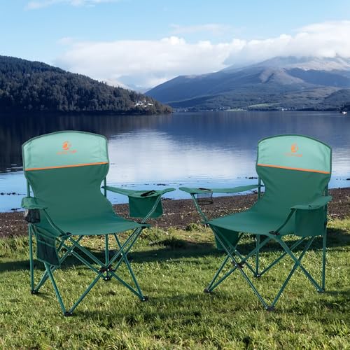 HIGH POINT SPORTS 2 Pack Portable Camping Chair for Adults, Folding Outdoor Camp Chair Lightweight Lawn Chairs Folding Collapsible Chair for Camping, Tailgates, Beach, Green, Support 250lbs - color: Green