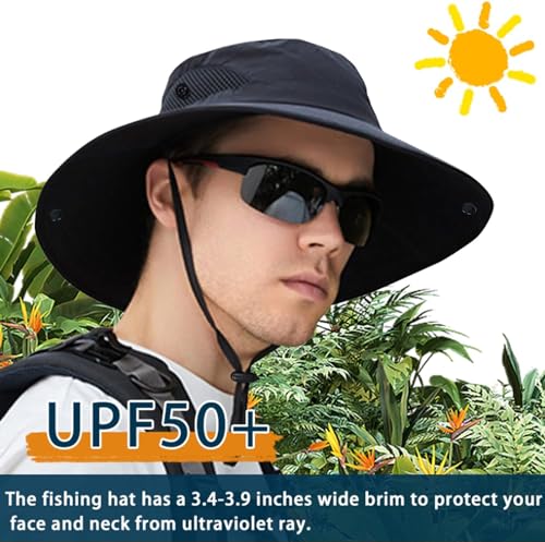 ZOORON Sun Hats for Men Women, Wide Brim Safari Hats UV Protection UPF50+ Waterproof Boonie Hats for Fishing Hiking Camping - color: 2pack-beige+navy
