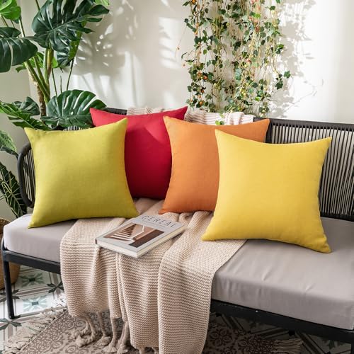 MIULEE Pack of 2 Decorative Outdoor Solid Waterproof Throw Pillow Covers Faux Linen Garden Farmhouse Cushion Cases for Patio Tent Balcony Couch Sofa 16x16 Inch Brown - color: Brown, size: 16" x 16" (Pack of 2)