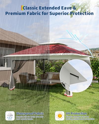 Garvee 13x13FT Pop Up Gazebo with Mosquito Netting, Outdoor Canopy Tent Easy Setup for Backyard Patio Garden Deck, Red - color: Red, size: 13FT