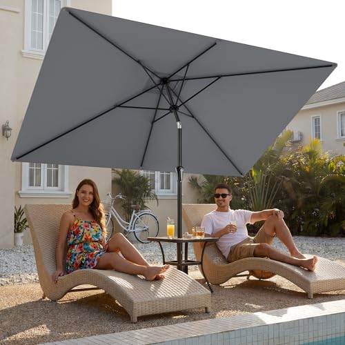 HOMSHADE 6.6 x 10 ft Rectangular Patio Umbrella Rectangle Umbrella Outdoor Patio, Large Outdoor Umbrellas for Patio Table with Tilting and Sun UV Protection for Pool, Deck, Market, Backyard - color: Grey