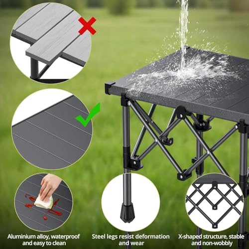 Anbte Folding Camping Table, 2 Height Adjustable Small Camping Side Table Aluminum Roll Top with Carry Bag, Stable X-Frame for Outdoor Cooking, Tailgating Picnic BBQ RV Travel, 20”x16”, 264lbs Load - size: 50.5 X 41 X [44/70] Cm