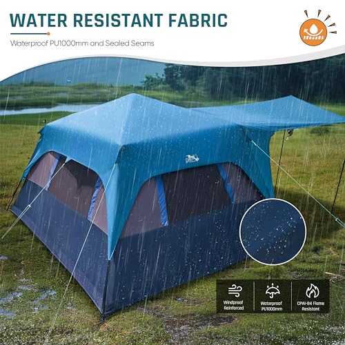 8 Person Instant Cabin Tent, Easy 60 Second Setup Family Tents for Camping, Pop up Camping Tent, Large Waterproof Tents for Outdoor Camping, Spacious Interior, Upgraded Ventilation - color: Blue