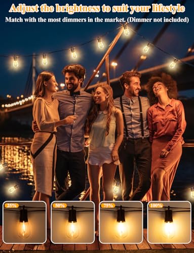 Brightever 50FT LED String Lights, Outdoor Lights for Patio with 16 Shatterproof S14 Edison Bulbs, Commercial Grade Waterproof Rope Light for Outside, Cafe, Bistro, Porch, Garden, 2700K Warm White - size: 50ft