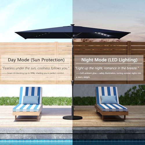 C-Hopetree Rectangular Outdoor Patio Market Umbrella with Solar LED Lights 6.5 x 10 ft - color: Navy Blue