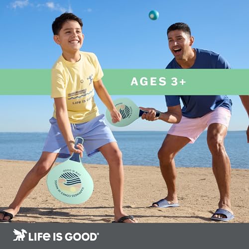 Life is Good Wooden Paddle Ball Set (Green Rocket Dog), 2 Thick Wood Paddles and 2 Balls, Classic Beach and Backyard Toss Game for Kids and Adults, Outdoor Summer Lawn and Park Activity - color: Green Rocket Dog