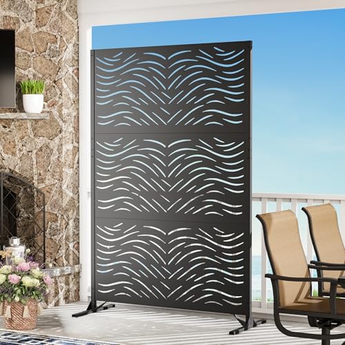 Modern Shade 4x6 FT Metal Privacy Screen with Artistic Modular Designs Decorative Patio Privacy Fence & Garden Divider, Freestanding Outdoor Metal Fence Panel, Weather-Resistant (Ripple Flow) - size: 1 Panel (Ripple Flow)