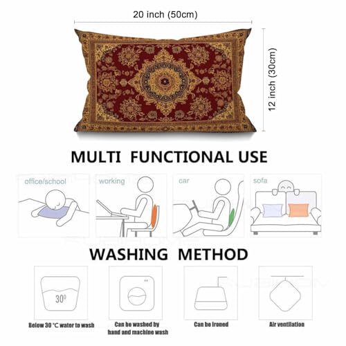 Smooffly Rug Pillow Cover Vintage Retro Boho Pillow Case Bohemian Ornament Waist Lumbar Cotton Linen Throw Pillow case Cushion Cover for Sofa Home Decorative Oblong 12x20 Inches - color: Swn20