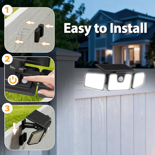 INCX Solar Lights Outdoor Waterproof, 3000 LM 156 LED Motion Sensor Outdoor Lights, 3 Heads Solar Powered Security Flood Light Motion Detected Spotlight for Patio Garage Yard Entryways, 2 Pack Black - color: Black, size: 2 Pcs