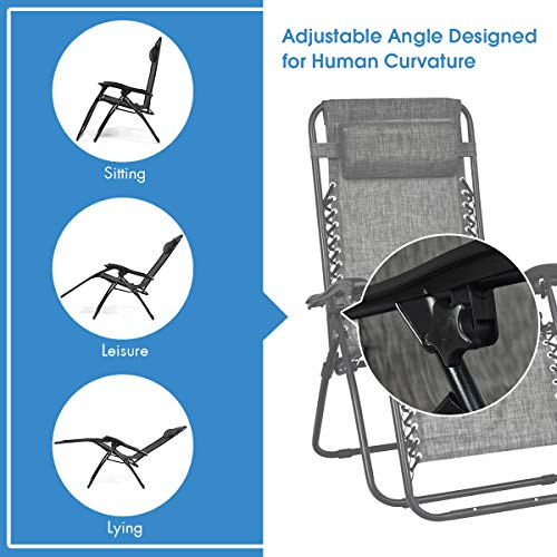 Giantex 3 PCS Zero Gravity Chair Patio Chaise Lounge Chairs Outdoor Yard Pool Recliner Folding Lounge Table Chair Set (Gray) - color: Grey