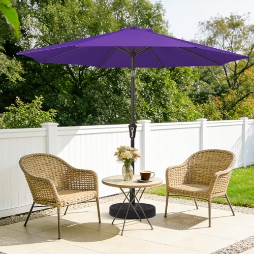 MEWAY 9ft Patio Umbrella Outdoor Table Umbrellas with Push Button Tilt and Crank, Market Umbrella 8 Sturdy Ribs for Deck, Garden, Pool and Backyard, Dark Purple - color: Dark Purple, size: 9ft