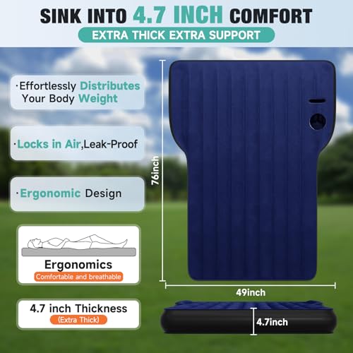 SUV Air Mattress: Inflatable Car Air Mattress for Camping, Portable Car Bed with Air Pump & 2 Pillows, Flocking Sleeping Pad Mattress for Home Car Travel Camping, Navy - color: Navy, size: Model Y Mattress